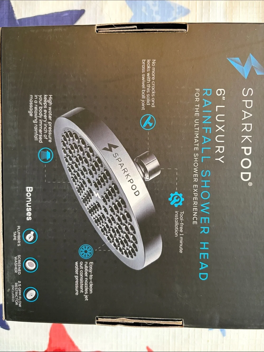 New in box! Sparkpod 6” Luxury Rainfall Shower Head